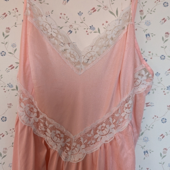🍑 Petra Slip Dress White Floral Lace Panel 1970 Maxi Nylon Large Nightgown US - Picture 4 of 12